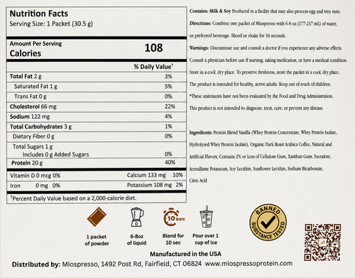Miospresso Vanilla nutrition facts, ingredients, and directions