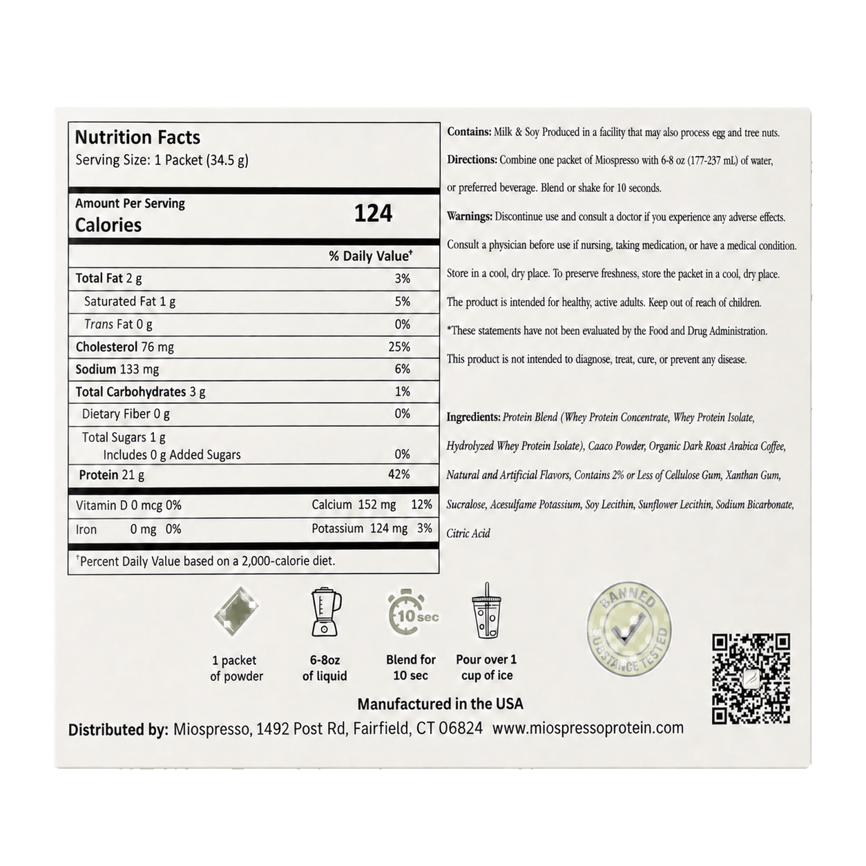 Miospresso Chocolate nutrition facts and ingredients