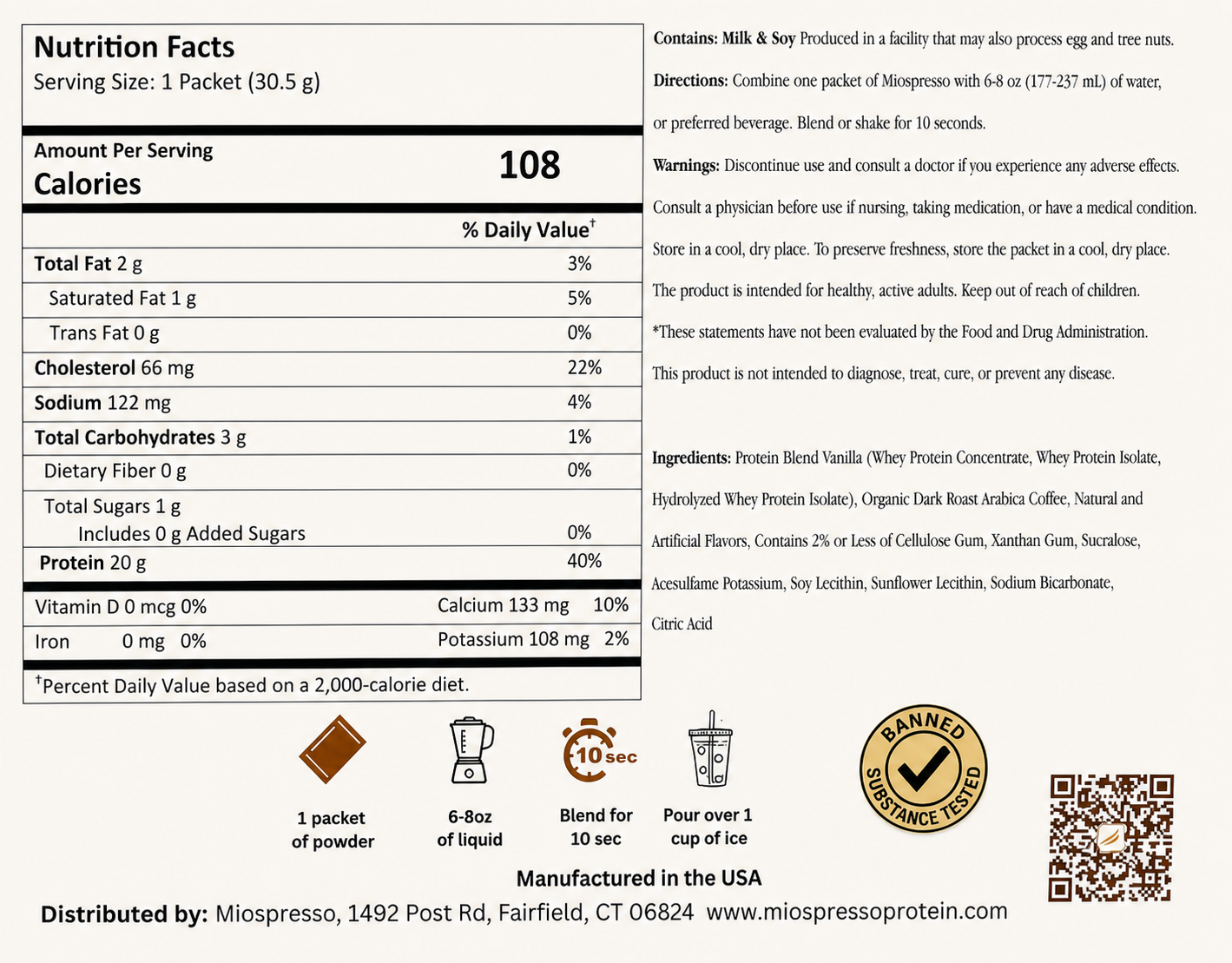Miospresso Vanilla nutrition facts and ingredients